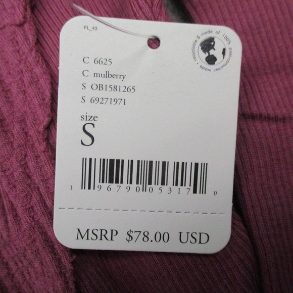 Free People Thermal Womens Small Mulberry Santa Clara Shirt Top V Neck NEW - Picture 5 of 11